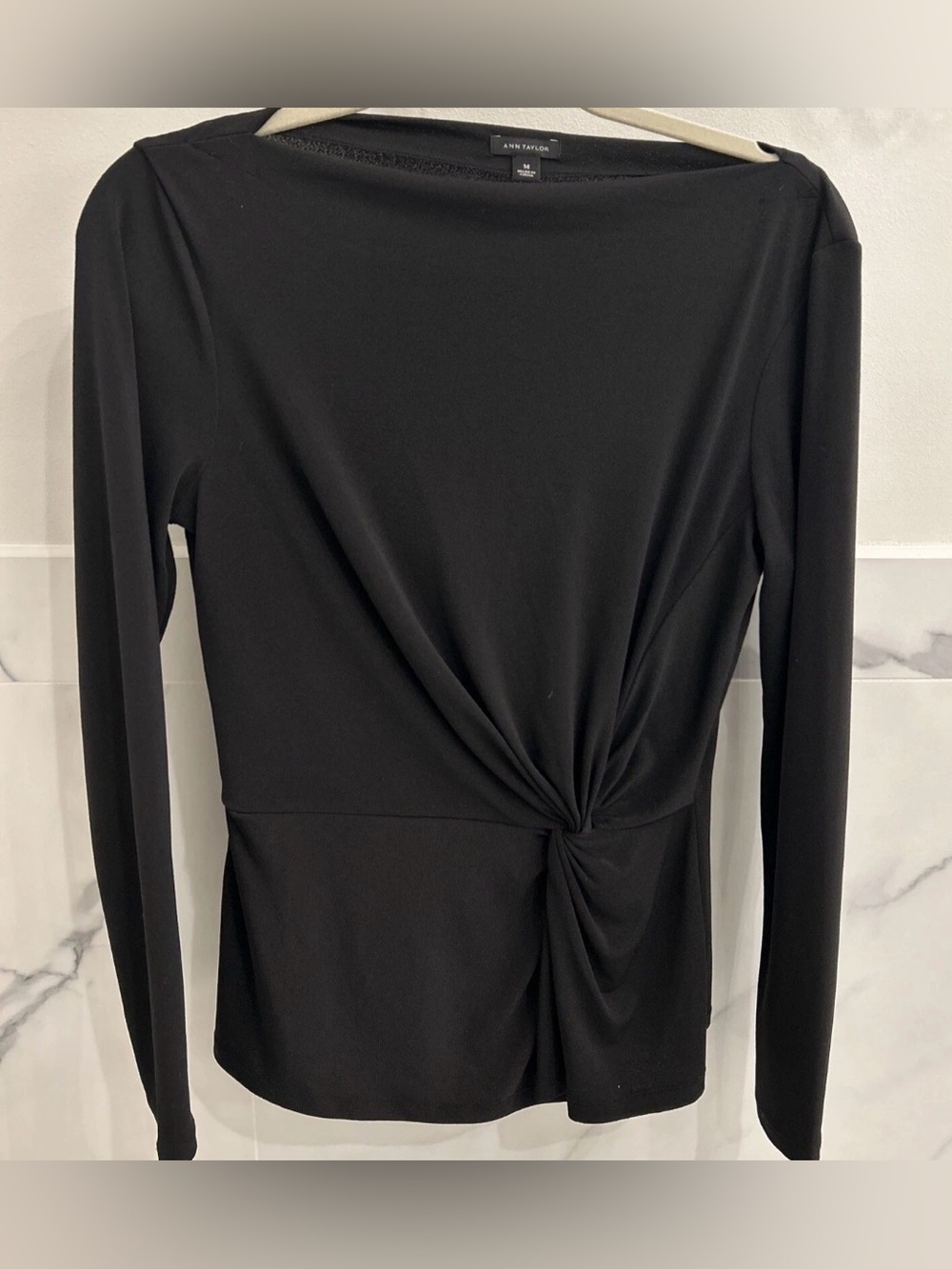 Ann Taylor Black Long Sleeve Twist-Knot Top